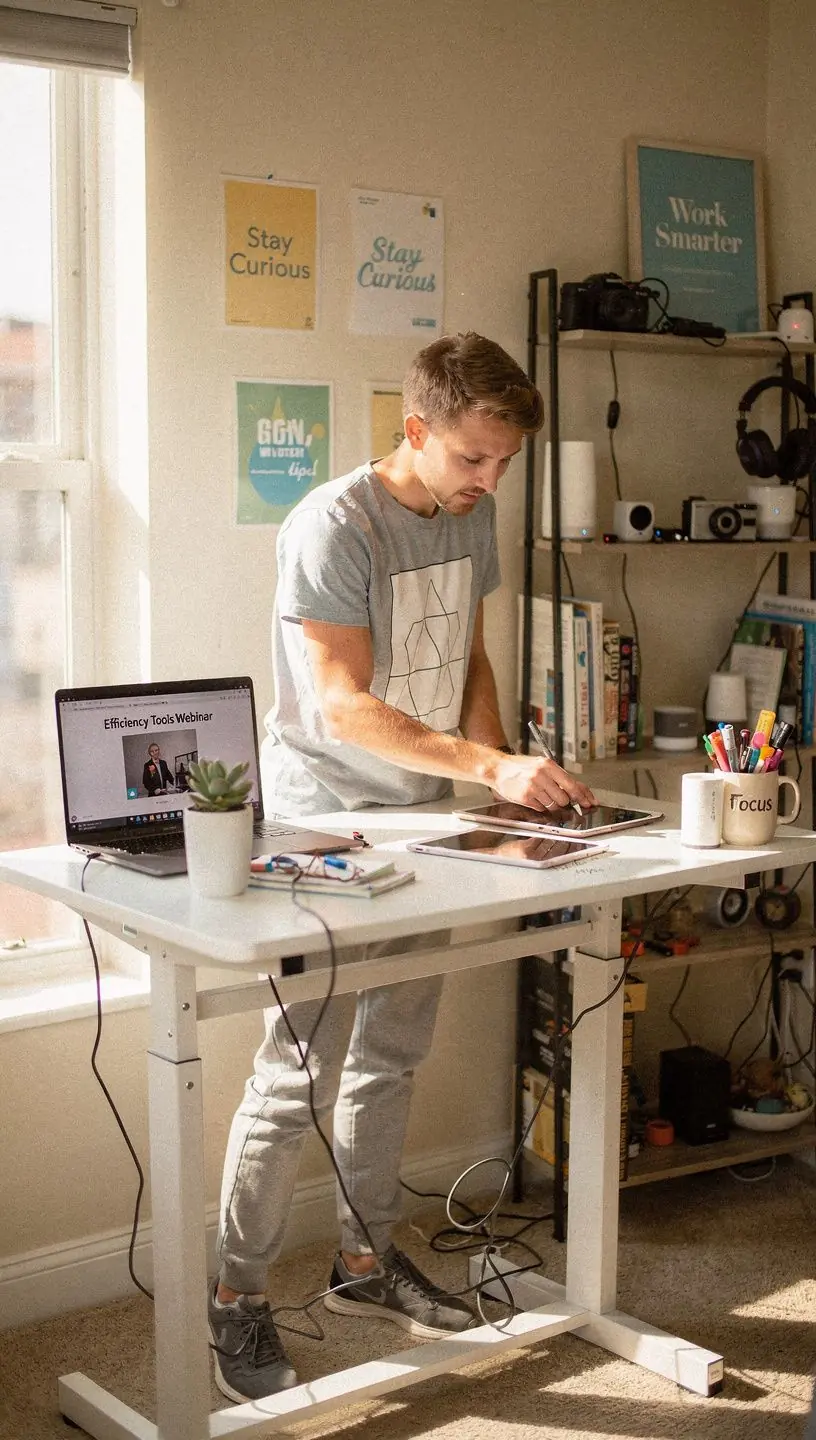 Person using a laptop with productivity apps open, illustrating digital tools for routine simplification.